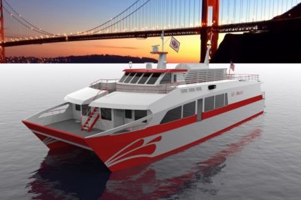 small boat under the golden gate bridge